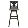 Pub Height Chairs Set of 2, Distressed Gray and Black 360-degree Swivel Chair Solid Rubberwood Furniture, X-Back Bar Chairs