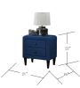 Navy Blue Color Velvet Gorgeous 1pc Nightstand Bedside Table 2x Drawers Bedroom Furniture Sleek Design Tempered Legs