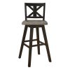 Pub Height Chairs Set of 2, Distressed Gray and Black 360-degree Swivel Chair Solid Rubberwood Furniture, X-Back Bar Chairs