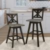 Pub Height Chairs Set of 2, Distressed Gray and Black 360-degree Swivel Chair Solid Rubberwood Furniture, X-Back Bar Chairs