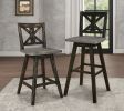 Pub Height Chairs Set of 2, Distressed Gray and Black 360-degree Swivel Chair Solid Rubberwood Furniture, X-Back Bar Chairs